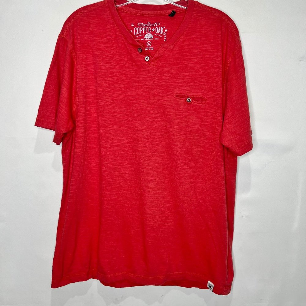 Copper & Oak Women’s Top sz Lg Coral Orange Henley Short Sleeve Pocket T-Shirt